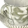 Deko Tasse Metall Weiß gewaschen Antik Ø9cm H8cm 2St | Floristik24.ch