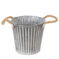 Floristik24 Deko-Metalltopf mit Henkeln Ø21,5cm, Shabby Chic, silbern-weiss, für Bepflanzung