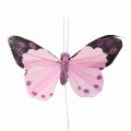 Floristik24 Deko-Schmetterling am Draht Federschmetterlinge Lila/Rosa 9,5cm 12St