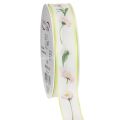Floristik24 Geschenkband Blütenmuster Bellis 25 mm Weiss Polyester 20 m für Dekoration