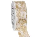 Floristik24 Geschenkband aus Polyester 40 mm breit 20 m cremefarben mit Pflanzenmotiven