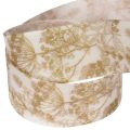 Geschenkband aus Polyester 40 mm breit 20 m cremefarben mit Pflanzenmotiven | Floristik24.ch