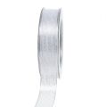 Floristik24 Dekoband mit Lurexstreifen Silber 25mm 20m
