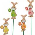 Floristik24 Dekostecker Osterhase mit Blume Osterdeko Holz Hasen am Stab 24St