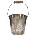 Floristik24 Deko-Eimer aus Zink mit Tannenmotiv und Holzgriff 13 cm