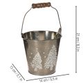 Deko-Eimer aus Zink mit Tannenmotiv und Holzgriff 13 cm | Floristik24.ch
