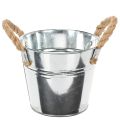 Floristik24 Eimer aus Metall mit Seilgriffen Ø14cm H12cm Silber Natur für Dekoration und Pflanzdesign