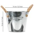 Eimer aus Metall mit Seilgriffen Ø14cm H12cm Silber Natur für Dekoration und Pflanzdesign | Floristik24.ch