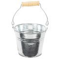 Floristik24 Eimer aus Zink Ø10cm H8cm mit Holzgriff, glänzend, 10 Stück, für Pflanzen und Dekoration