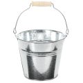 Floristik24 Eimer aus Zink Ø14cm H12cm, 6 Stück, glänzend mit Holzgriff, vielseitig einsetzbar