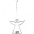 Floristik24 Teelichthalter mit Engel, Kerzendeko zum Hängen, Metall Silbern H20cm