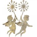 Floristik24 Engel mit Pusteblume, Weihnachtsdeko, Dekoanhänger, Metalldeko Golden Antik-Optik H16/15cm 4St
