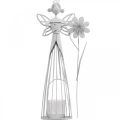 Floristik24 Frühlingsdeko, Blütenfee als Windlicht, Tischschmuck aus Metall, Elfe mit Blume Weiß H32,5cm