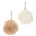 Floristik24 Deko-Pompons aus Kunstfell zum Aufhängen 7 cm Weiss und Beige 6 Stück