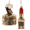 Christbaumschmuck Parfumflakon und Lippenstift Glas Leopardenmuster 11 cm Set 2-teilig | Floristik24.ch