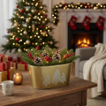 Deko-Schale Metall oval 24×13×12,5cm Gold mit Tannenbaum-Motiv für Weihnachten und Innenbereich | Floristik24.ch