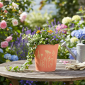 Blumentopf Metall Apricot Ø11,5cm H11,5cm mit Blumenmuster für Innen | Floristik24.ch
