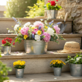 Blumenschale aus Metall rund mit Griffen Ø17,5 cm H9 cm in Silber und Kupfer für Innen- und Aussenbereich | Floristik24.ch