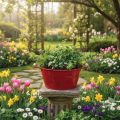 Deko-Schale mit Griffen aus Metall in Rot Ø29cm H14,5cm – Blumenschale für Pflanzen | Floristik24.ch