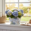 Blumenschale Metall mit Griffen oval Hortensien-Motiv 26×13×14,5cm | Floristik24.ch