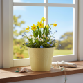 Metall Blumenübertopf Ø16cm H14cm Pastellgelb mit Blumenmuster für Innenbereich | Floristik24.ch