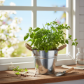 Eimer aus Metall mit Seilgriffen Ø14cm H12cm Silber Natur für Dekoration und Pflanzdesign | Floristik24.ch