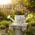 Weisse Metall Giesskanne 13,5 cm mit Blumenmotiv für Dekoration und Bepflanzung | Floristik24.ch