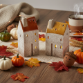 Keramik-Teelichthäuser 2er-Set mit Schornstein 13cm Handbemalt für Herbst- und Winterdekoration | Floristik24.ch