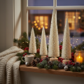 Tannenbaum Dekobaum aus Kunststoff mit Holzfuss, 40 cm, weissgrau, Set mit 3 Stück für saisonale Dekoration | Floristik24.ch