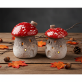 Pilzhaus 2er-Set Keramik 10cm rot-weiss mit Schornstein | Floristik24.ch