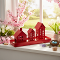 Metall-Windlicht-Set Häuser Rot mit Tablett 35cm | Floristik24.ch