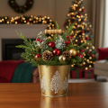 Metall Übertopf mit Tannenbaum-Motiv Gold Ø12cm H11,5cm Innenbereich | Floristik24.ch