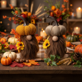 Herbstliche Figuren Kürbiswichtel mit Bart und Sonnenblume aus Stoff 16 cm 2er-Set | Floristik24.ch