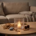 Teelichthalter Glas transparent Ø11,5cm H9,5cm mit Strukturmuster | Floristik24.ch