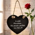 Hängedeko Herz aus Schiefer mit Schriftzug, 15,5 x 14,5 cm, Schwarz | Floristik24.ch
