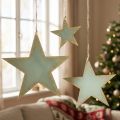 Holzsterne zum Aufhängen 3er-Set 12/20/26 cm Mint Gold | Floristik24.ch