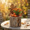 Blumentopf Holz mit Rinde Übertopf Vogelscheuche Metall Rost H24,5cm | Floristik24.ch