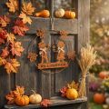 Willkommensschild aus Metall Ø22 cm, Rost-Optik, Herbstmotiv, 2 Stück, für Innen und Aussen | Floristik24.ch