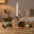 Rustikaler Kerzenhalter aus Holz im Hausdesign mit Schriftzug, 19 cm | Floristik24.ch
