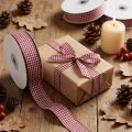 Dekoband Karo Bordeaux-Weiss 8mm-25mm 20m aus Viskose und Polyester | Floristik24.ch