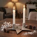 Kerzenhalter Stern aus Metall für 2 Stabkerzen in Silber, 23×22cm, Antik-Optik | Floristik24.ch