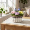 Deko-Pflanzkorb Ø20cm rund aus Holz und Metall, Weiss-Braun, mit Pflanzfolie | Floristik24.ch