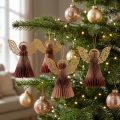 Papierengel Deko-Set H12cm Weinrot Rosa mit Goldkordel 4 Stück | Floristik24.ch