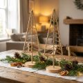 Tannenbaum Dekoaufsteller aus Metall und Holz Natur H39cm 2er-Set | Floristik24.ch