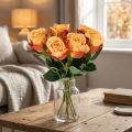Kunstrosenstrauss Orange 44 cm 6 Stück aus Polyester und Kunststoff | Floristik24.ch