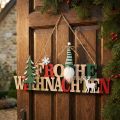 Holz-Schriftzug "Frohe Weihnachten" mit Wichtel, Tannenbaum und Hirsch, 45 x 0,5 x 22 cm, Natur, Grün, Rot, Gold | Floristik24.ch