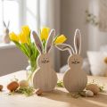 Holzhase mit beweglichen Stoffohren – Natur Braun Weiss, 11,5 × 27 cm, 2 Stück | Floristik24.ch