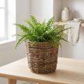 Pflanzkorb aus Rebe mit Metallbasis und Folie, rund, Ø19cm, Höhe 18cm, Naturfarben für Innenbereiche | Floristik24.ch