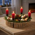 Dekotablett aus Holz mit Metallkerzenhaltern, Rund, Ø 30 cm, Natur und Schwarz | Floristik24.ch