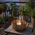 Windlicht mit Henkel aus Metall und Glas, Schwarz und Natur, Ø18 cm, H22 cm | Floristik24.ch